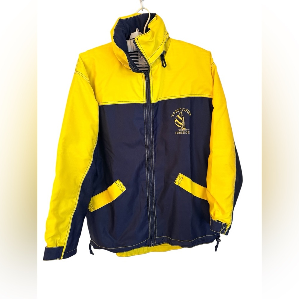 Vintage Santorini Greece Sailing Jacket Yellow Navy Nautical Windbreaker